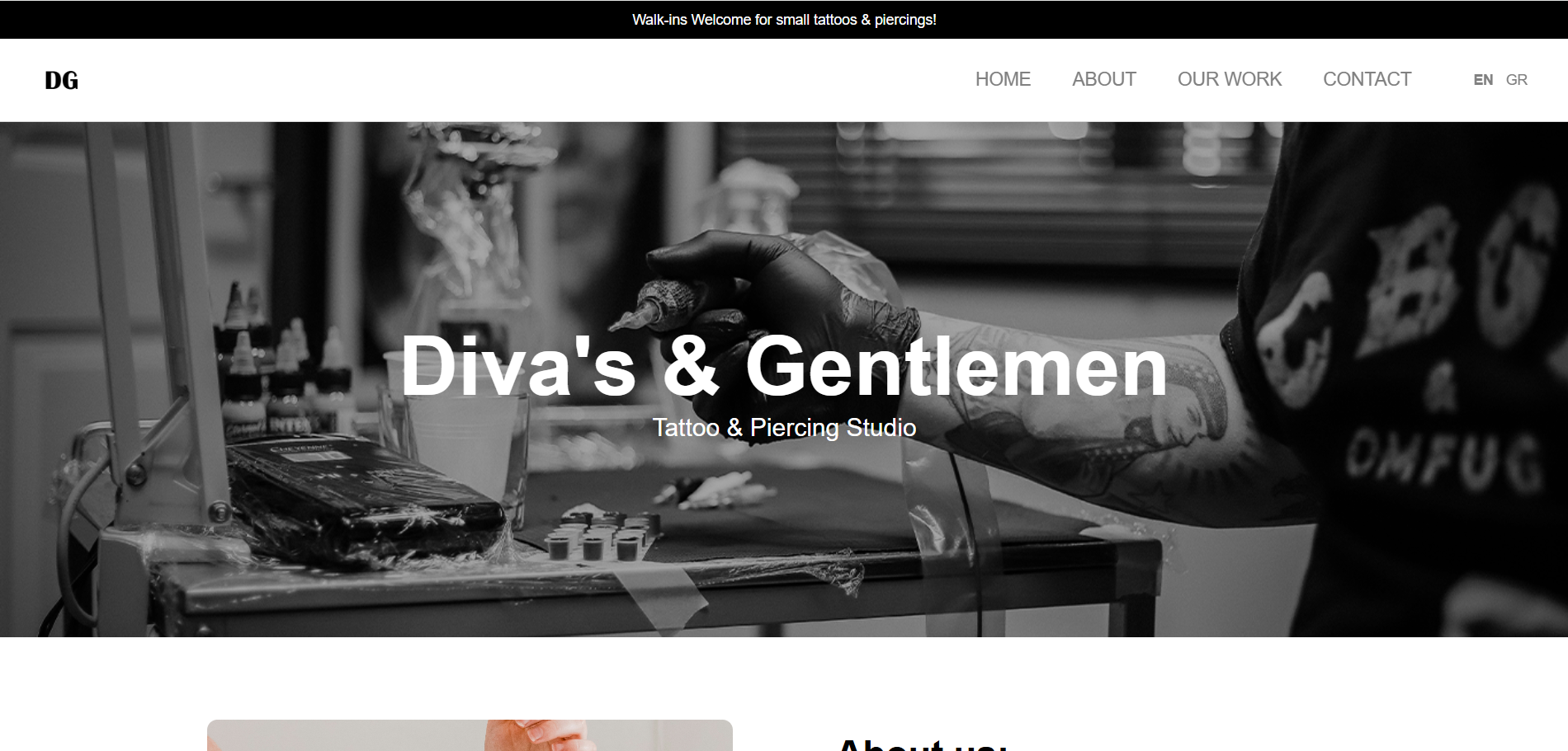 Website preview για το Diva's & Gentlemen Tattoo and Piercing Studio